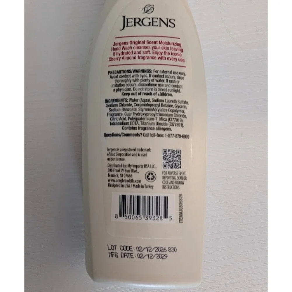 3 Pack Jergens Original Cherry Almond Moisturizing Hand Wash Soap Pump 8.45 oz